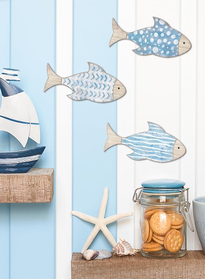 Putuo Decor 3 Pcs Wooden Fish Wall Decor - Beach Nautical Coastal Theme Fish Wall Sculpture - Lake House Ocean Decor - Vintage Ornaments for Home Bathroom Bedroom - Image 3